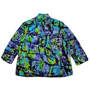 TONI MORGAN Women Medium Purple Multi Abstract Cotton Flex Zip 3/4 Sleeve Jacket